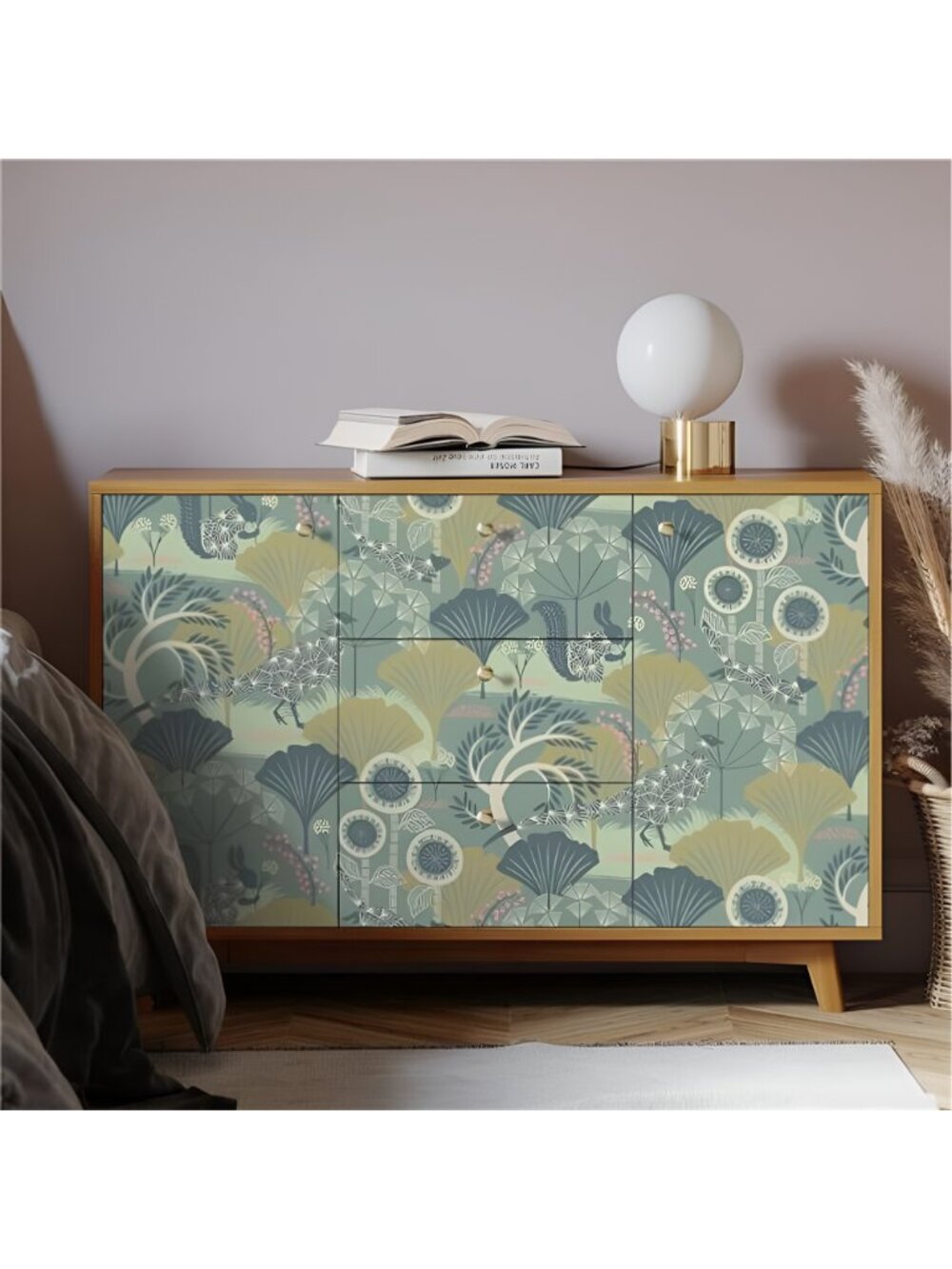 Floral Peel and Stick Wallpaper Green Floral Contact Paper 17.7inch x 118.1inch - Picture 4 of 7